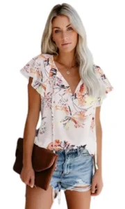 Boho Tops Floral V Neck
