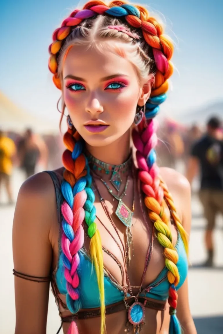 colorful braids, festival hairstyle ideas