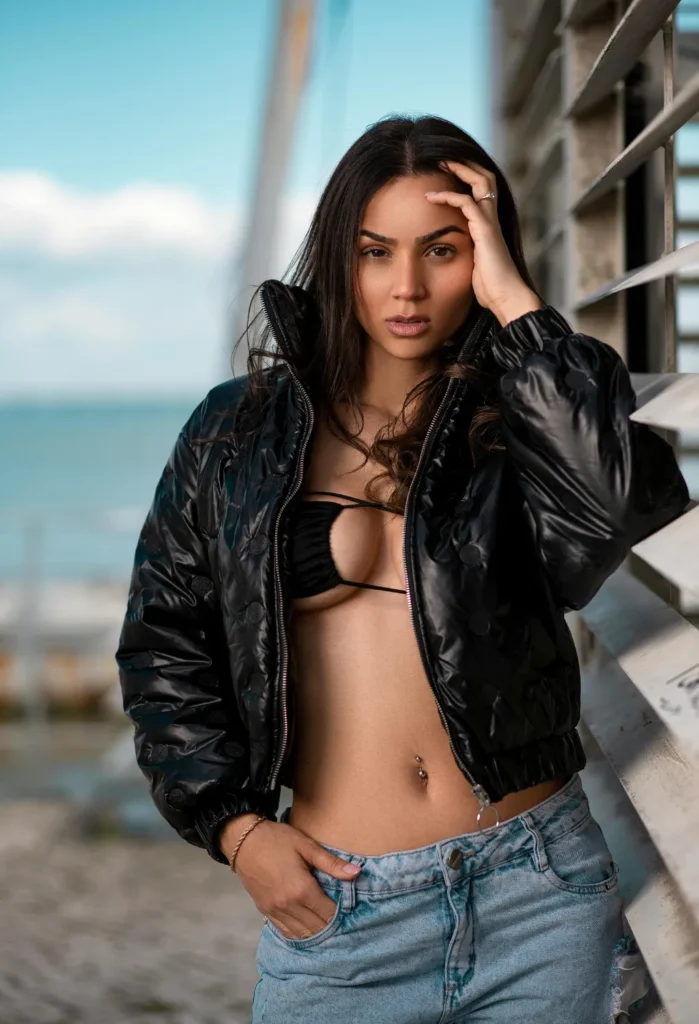 Bralette with Cropped Jacket with baggy jeans