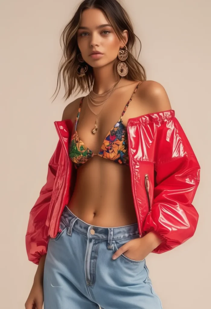 Bralette with Cropped Jacket with baggy jeans