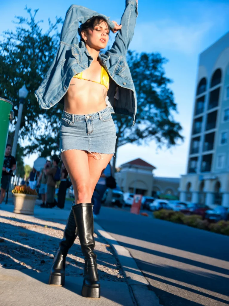 Crop and denim skirt