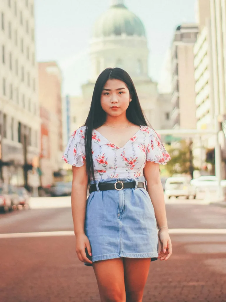 Off-the-Shoulder Blouse with denim skirt