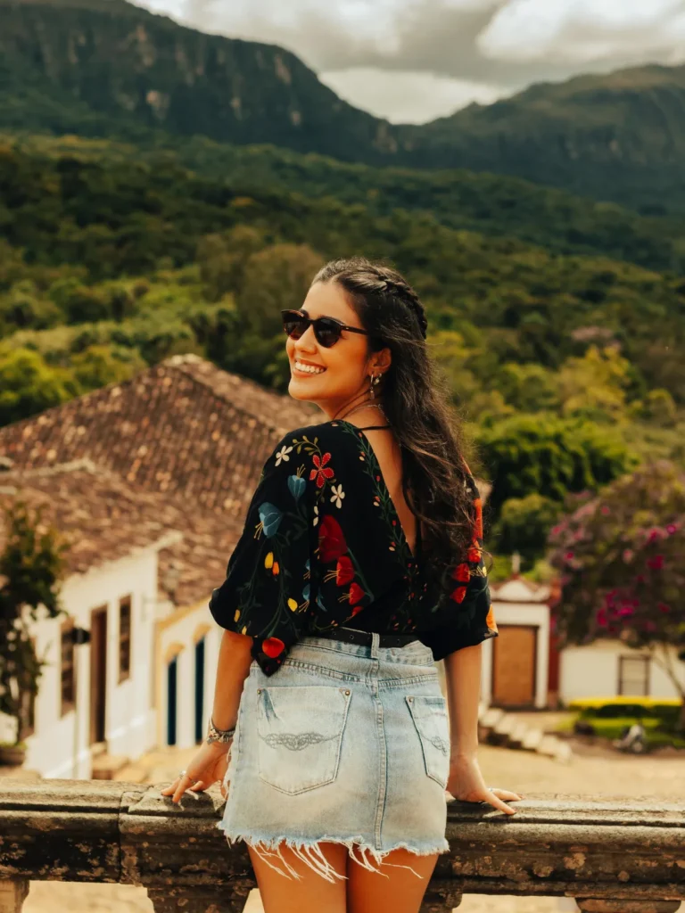Off-the-Shoulder Blouse with denim skirt