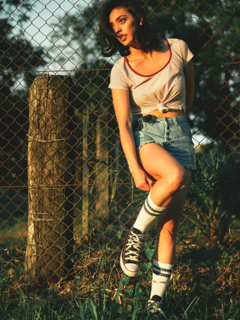 Simple T-Shirt With denim skirt