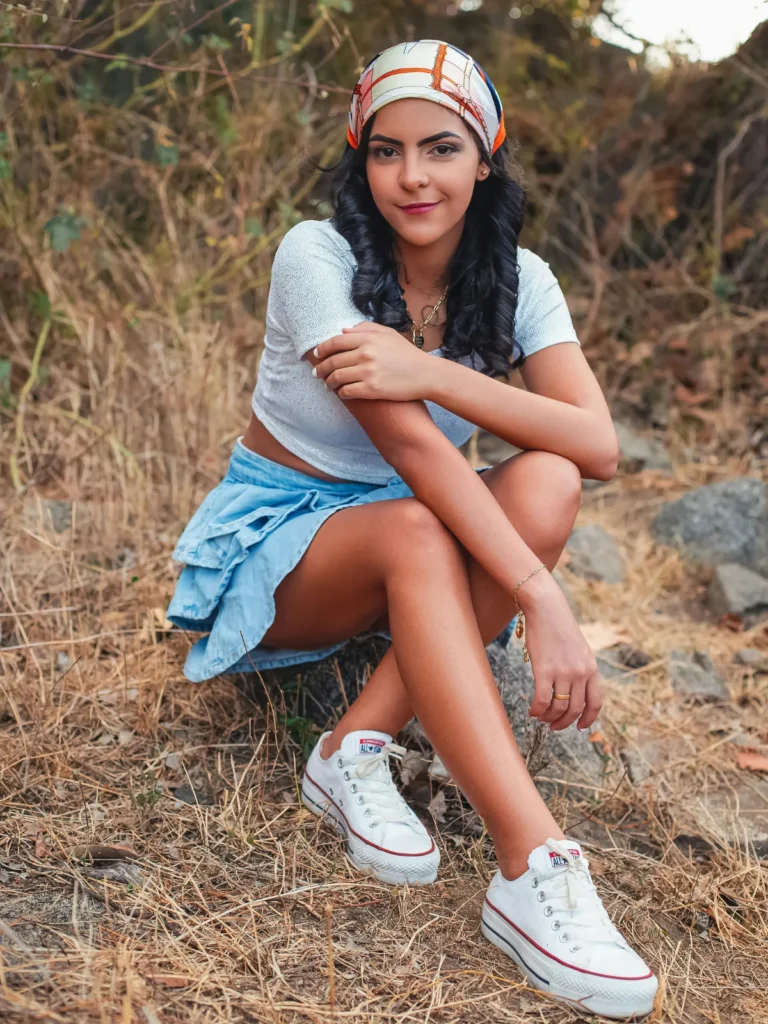 Simple T-Shirt With denim skirt