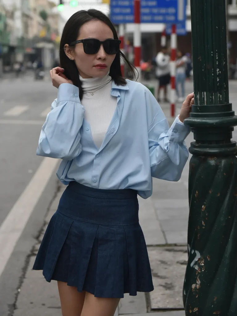 denim mini skirt with Button Down Shirts
