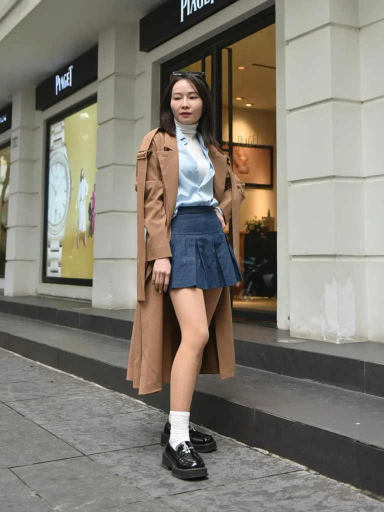denim mini skirt with blazer